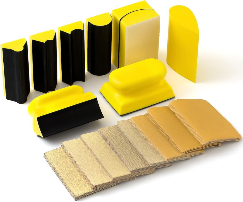 Shawya 49 PCS Hand Sanding Block Set Include 9 PCS Hand Sanding Block with 40 Sheet Sandpaper Interchangeable Assorted Convex & Concave Shapes Used for Woodworking Furniture Auto Paint - Image 1